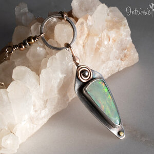 ELONGATED AUSTRALIAN SOLID OPAL STERLING SILVER AND MIXED METAL NECKLACE