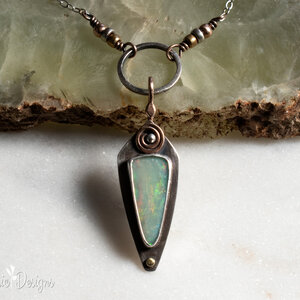 ELONGATED AUSTRALIAN SOLID OPAL STERLING SILVER AND MIXED METAL NECKLACE