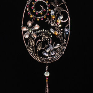 DRAGONFLY & BEE GEMSTONE WINDOW SUNCATCHER IN MIXED METALS WITH A SWAROVSKI CRYSTAL PENDANT