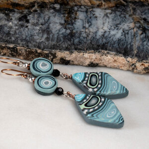 POLYMER CLAY SEMI CIRCLE EARRINGS WITH SILVER PLATED EAR WIRES