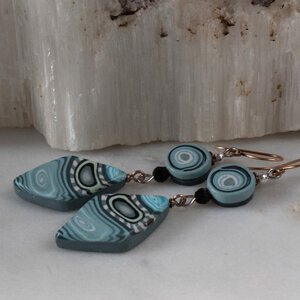 POLYMER CLAY SEMI CIRCLE EARRINGS WITH SILVER PLATED EAR WIRES