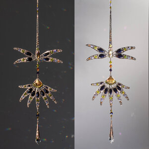 RESERVED FOR AMBER ..... DRAGONFLY AND ECHINACEA FLOWER CRYSTAL WINDOW SUNCATCHER IN COPPER & BRONZE