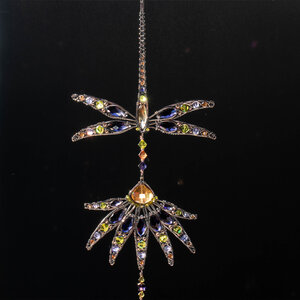 RESERVED FOR AMBER ..... DRAGONFLY AND ECHINACEA FLOWER CRYSTAL WINDOW SUNCATCHER IN COPPER & BRONZE