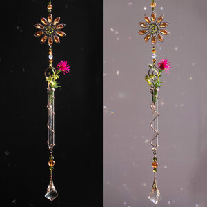 GOLDEN FLOWER DECORATIVE PROPAGATION / BUD VASE CRYSTAL SUNCATCHER