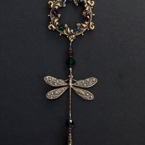 AUBERGINE, EMERALD AND MOUNTAIN BLUE DRAGONFLY SWAROVSKI CRYSTAL WINDOW SUNCATCHER WITH FLORAL FRAME