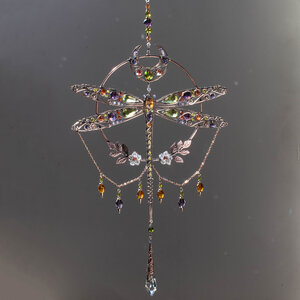 RESERVED FOR TONI ANN ....  LARGE DRAGONFLY MOON ... MIXED CRYSTAL WINDOW SUNCATCHER