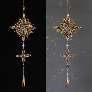 ORNATE MANDALA OLIVE & AMBER CRYSTAL WINDOW SUNCATCHER IN COPPER & BRONZE