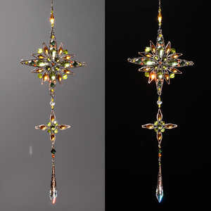 ORNATE MANDALA OLIVE & AMBER CRYSTAL WINDOW SUNCATCHER IN COPPER & BRONZE