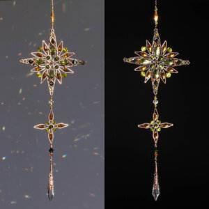 ORNATE MANDALA OLIVE & AMBER CRYSTAL WINDOW SUNCATCHER IN COPPER & BRONZE
