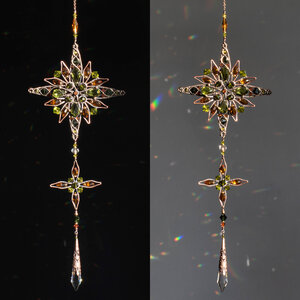 ORNATE MANDALA OLIVE & AMBER CRYSTAL WINDOW SUNCATCHER IN COPPER & BRONZE