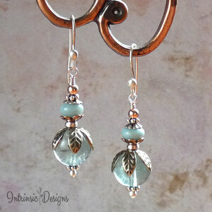 SOLD! Green Blue Fluorite & Amazonite Flower Earrings, Fluorite Earrings, Boho Earrings, Mixed Metal Earrings, Sterling Silver Ear Wires
