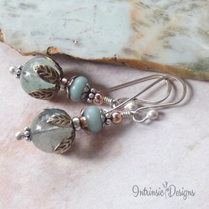 SOLD! Green Blue Fluorite & Amazonite Flower Earrings, Fluorite Earrings, Boho Earrings, Mixed Metal Earrings, Sterling Silver Ear Wires