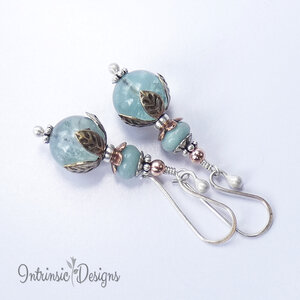 SOLD! Green Blue Fluorite & Amazonite Flower Earrings, Fluorite Earrings, Boho Earrings, Mixed Metal Earrings, Sterling Silver Ear Wires