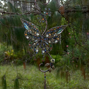 BUTTERFLY CRYSTAL & GEMSTONE WINDOW SUNCATCHER IN COPPER AND BRONZE 