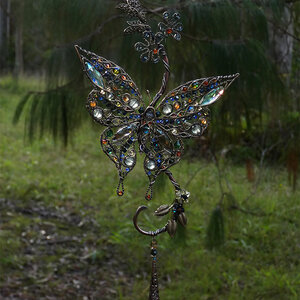 BUTTERFLY CRYSTAL & GEMSTONE WINDOW SUNCATCHER IN COPPER AND BRONZE 