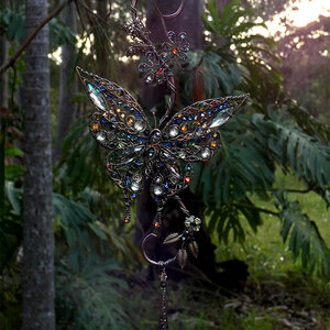 BUTTERFLY CRYSTAL & GEMSTONE WINDOW SUNCATCHER IN COPPER AND BRONZE 
