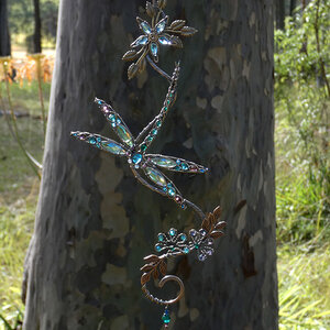 DRAGONFLY CRYSTAL WINDOW SUNCATCHER IN COPPER AND BRONZE 
