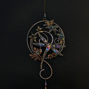 DRAGONFLY CRYSTAL WINDOW SUNCATCHER IN COPPER AND BRONZE 