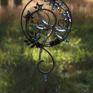 DRAGONFLY CRYSTAL WINDOW SUNCATCHER IN COPPER AND BRONZE 