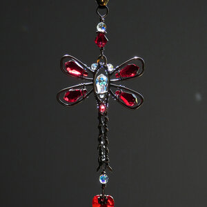 RED DRAGONFLY SWAROVSKI CRYSTAL CAR REARVIEW MIRROR DANGLE .... ADJUSTABLE