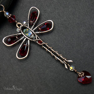 RED DRAGONFLY SWAROVSKI CRYSTAL CAR REARVIEW MIRROR DANGLE .... ADJUSTABLE