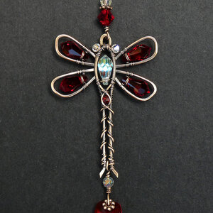 RED DRAGONFLY SWAROVSKI CRYSTAL CAR REARVIEW MIRROR DANGLE .... ADJUSTABLE