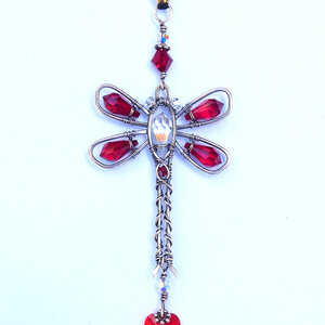 RED DRAGONFLY SWAROVSKI CRYSTAL CAR REARVIEW MIRROR DANGLE .... ADJUSTABLE