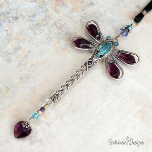 RESERVED FOR PATRICIA .... PURPLE & BLUE DRAGONFLY SWAROVSKI CRYSTAL CAR REAR VIEW MIRROR DANGLE .... ADJUSTABLE