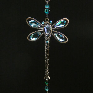 RESERVED FOR NIEVES .... TURQUOISE DRAGONFLY SWAROVSKI CRYSTAL CAR REAR VIEW MIRROR DANGLE .... ADJUSTABLE