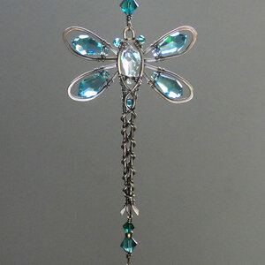 RESERVED FOR NIEVES .... TURQUOISE DRAGONFLY SWAROVSKI CRYSTAL CAR REAR VIEW MIRROR DANGLE .... ADJUSTABLE
