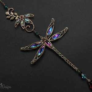 DRAGONFLY WITH CONEFLOWER SWAROVSKI CRYSTAL WINDOW SUNCATCHER IN TURQUOISE, MAGNENTA & PURPLE WITH MIXED METALS