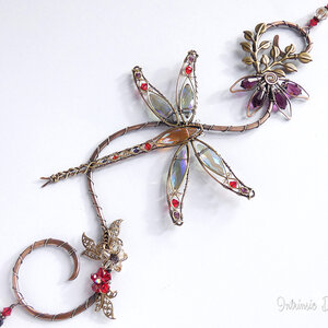 DRAGONFLY WITH CONEFLOWER SWAROVSKI CRYSTAL WINDOW SUNCATCHER IN RED, PURPLE & TOPAZ WITH MIXED METALS