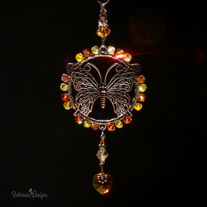 RESERVED FOR TAMMY ... SWAROVSKI CRYSTAL BUTTERFLY CAR REAR VIEW MIRROR DANGLE IN IN YELLOWS AND GOLDS .... ADJUSTABLE