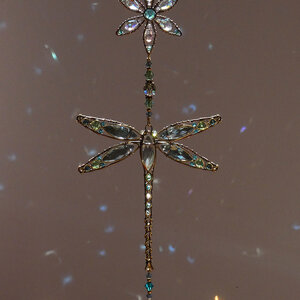 DRAGONFLY & FLOWER ... SWAROVSKI CRYSTAL WINDOW SUNCATCHER IN MONTANA BLUE, TURQUOISE, ERINITE GREEN & AB CLEAR WITH MIXED METALS