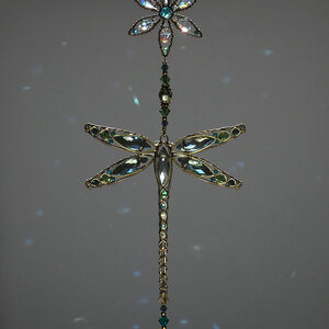 DRAGONFLY & FLOWER ... SWAROVSKI CRYSTAL WINDOW SUNCATCHER IN MONTANA BLUE, TURQUOISE, ERINITE GREEN & AB CLEAR WITH MIXED METALS