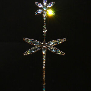 DRAGONFLY & FLOWER ... SWAROVSKI CRYSTAL WINDOW SUNCATCHER IN MONTANA BLUE, TURQUOISE, ERINITE GREEN & AB CLEAR WITH MIXED METALS