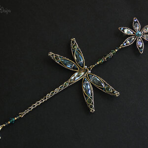 DRAGONFLY & FLOWER ... SWAROVSKI CRYSTAL WINDOW SUNCATCHER IN MONTANA BLUE, TURQUOISE, ERINITE GREEN & AB CLEAR WITH MIXED METALS