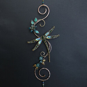 RESERVED FOR SALLY .... DRAGONFLY SWAROVSKI CRYSTAL WINDOW SUNCATCHER IN OCEAN BLUES AND GREENS WITH MIXED METALS