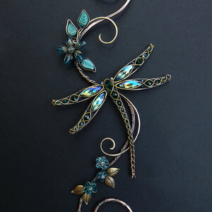 RESERVED FOR SALLY .... DRAGONFLY SWAROVSKI CRYSTAL WINDOW SUNCATCHER IN OCEAN BLUES AND GREENS WITH MIXED METALS