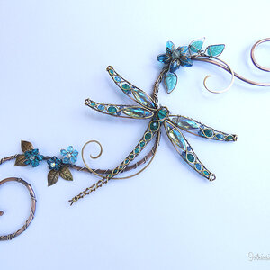 RESERVED FOR SALLY .... DRAGONFLY SWAROVSKI CRYSTAL WINDOW SUNCATCHER IN OCEAN BLUES AND GREENS WITH MIXED METALS