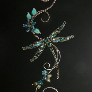 RESERVED FOR SALLY .... DRAGONFLY SWAROVSKI CRYSTAL WINDOW SUNCATCHER IN OCEAN BLUES AND GREENS WITH MIXED METALS