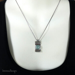 SEAFOAM CHALCEDONY STERLING SILVER & MIXED METAL PENDANT NECKLACE