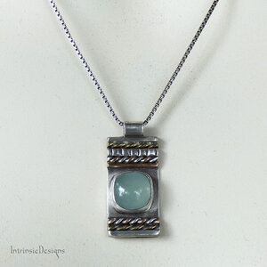SEAFOAM CHALCEDONY STERLING SILVER & MIXED METAL PENDANT NECKLACE