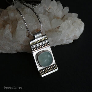 SEAFOAM CHALCEDONY STERLING SILVER & MIXED METAL PENDANT NECKLACE
