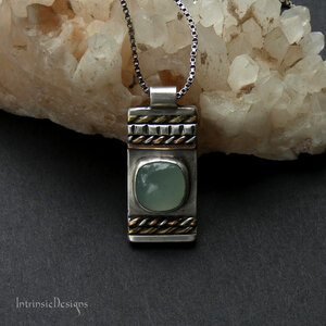 SEAFOAM CHALCEDONY STERLING SILVER & MIXED METAL PENDANT NECKLACE