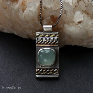 SEAFOAM CHALCEDONY STERLING SILVER & MIXED METAL PENDANT NECKLACE