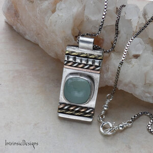 SEAFOAM CHALCEDONY STERLING SILVER & MIXED METAL PENDANT NECKLACE