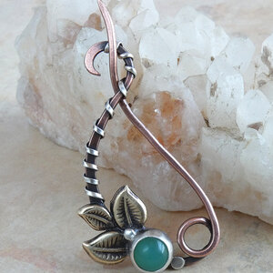 AUSTRALIAN CHRYSOPRASE  SHAWL PIN/ SWEATER PIN WITH MIXED METALS