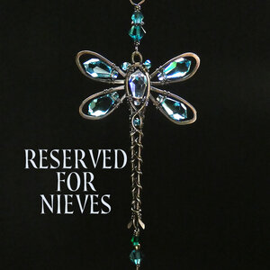 RESERVED FOR NIEVES .... TURQUOISE DRAGONFLY SWAROVSKI CRYSTAL CAR REAR VIEW MIRROR DANGLE .... ADJUSTABLE