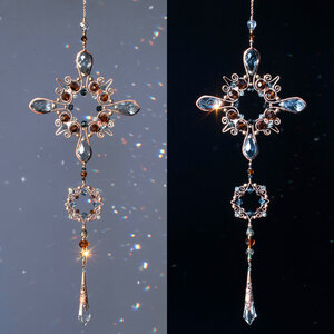 ORNATE VICTORIAN STYLE CRYSTAL WINDOW SUNCATCHER IN BLUE & AMBER